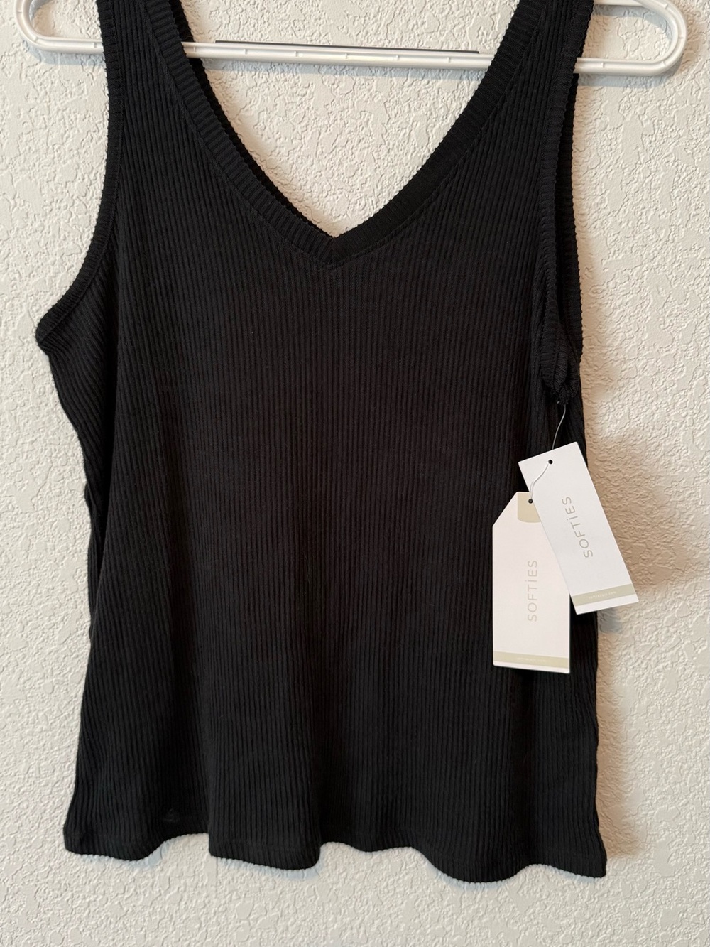 Women’s Black Ribbed V-Neck Tank Top by Softies - Picture 2 of 5